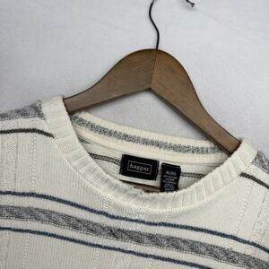 Vintage Haggar Sweater men's XL White Knit Boxy Striped Grandpa Crewneck 90s